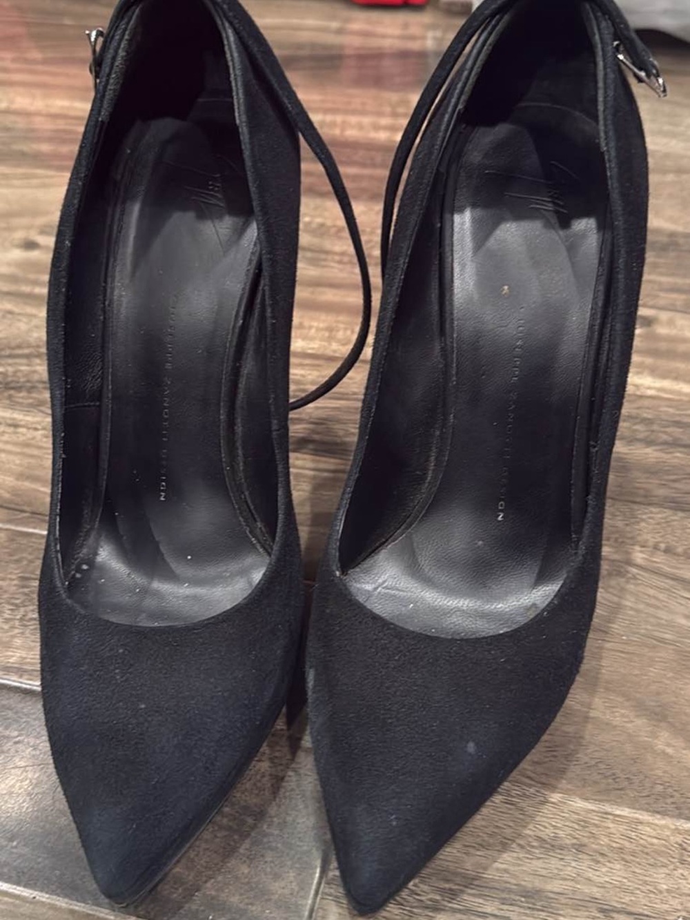 Giuseppe Zanotti Black Suede Pointed-Toe Ankle-Strap Pumps